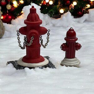 Dept 56 Red Fire Hydrants, Set of 2, Christmas Village Accessory from 1990s
